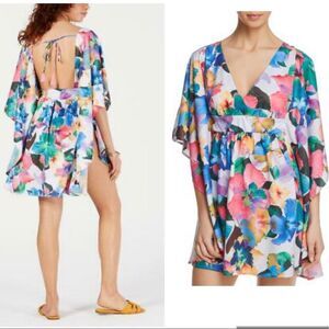 NEW Nanette Lepore Women's Multi Printed Caftan Beach Cover Up Small